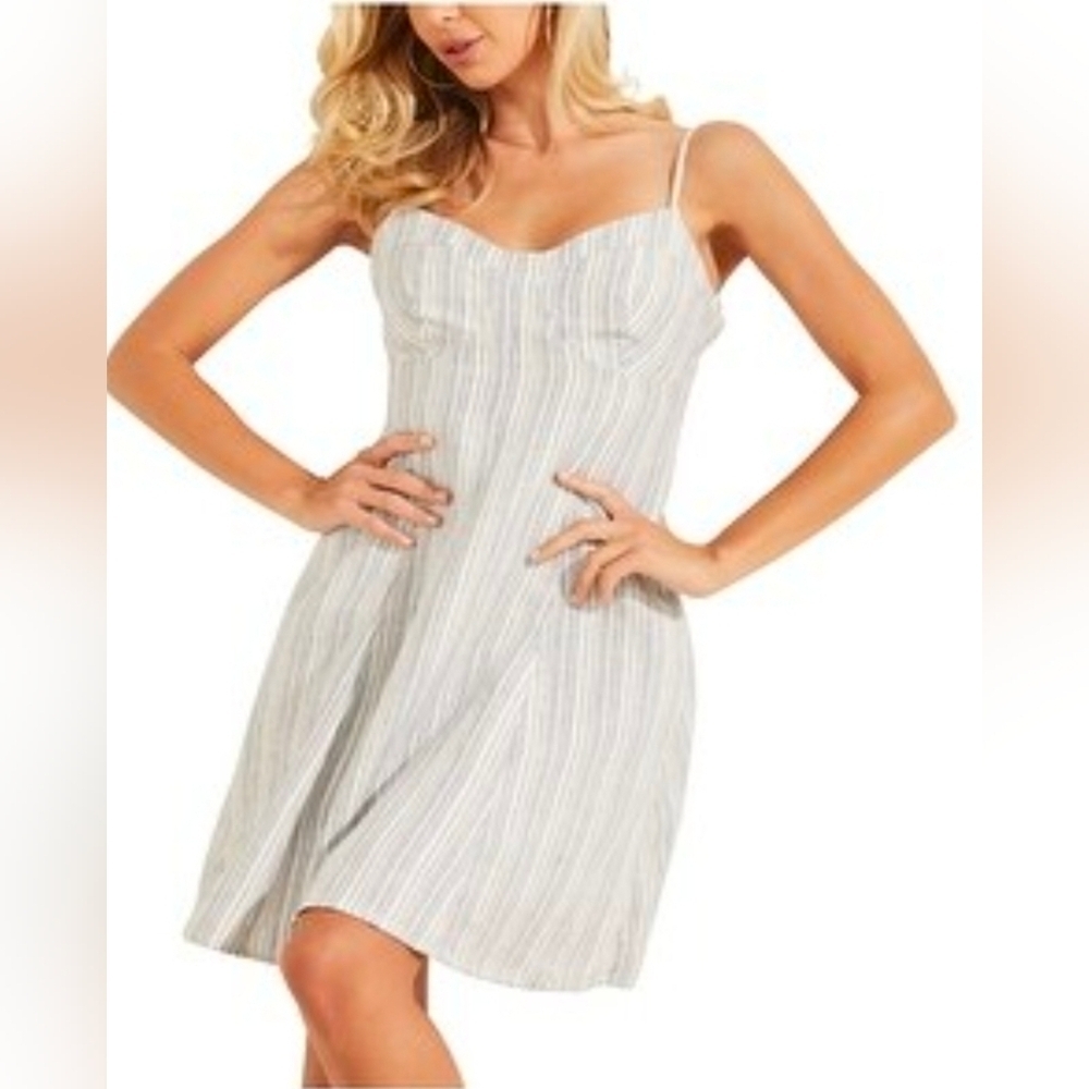 Guess Zippered Tie Adjustable Straps Open Back Striped Sleeveless Shift Dress S